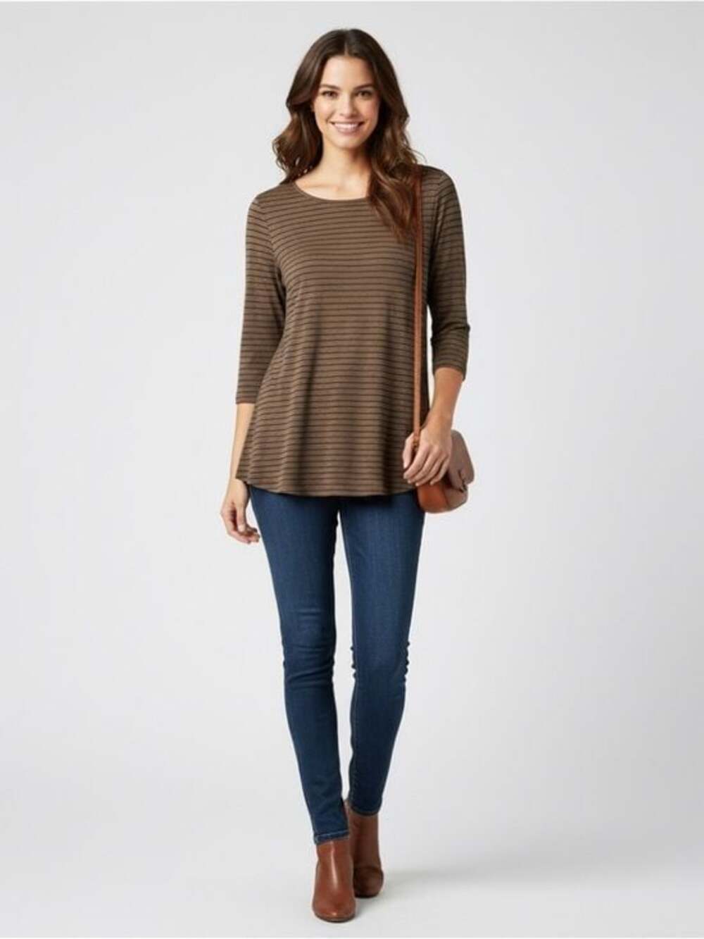 Apt 9 Women’s Medium Brown Black Striped 3/4 Sleeve Knit Top
